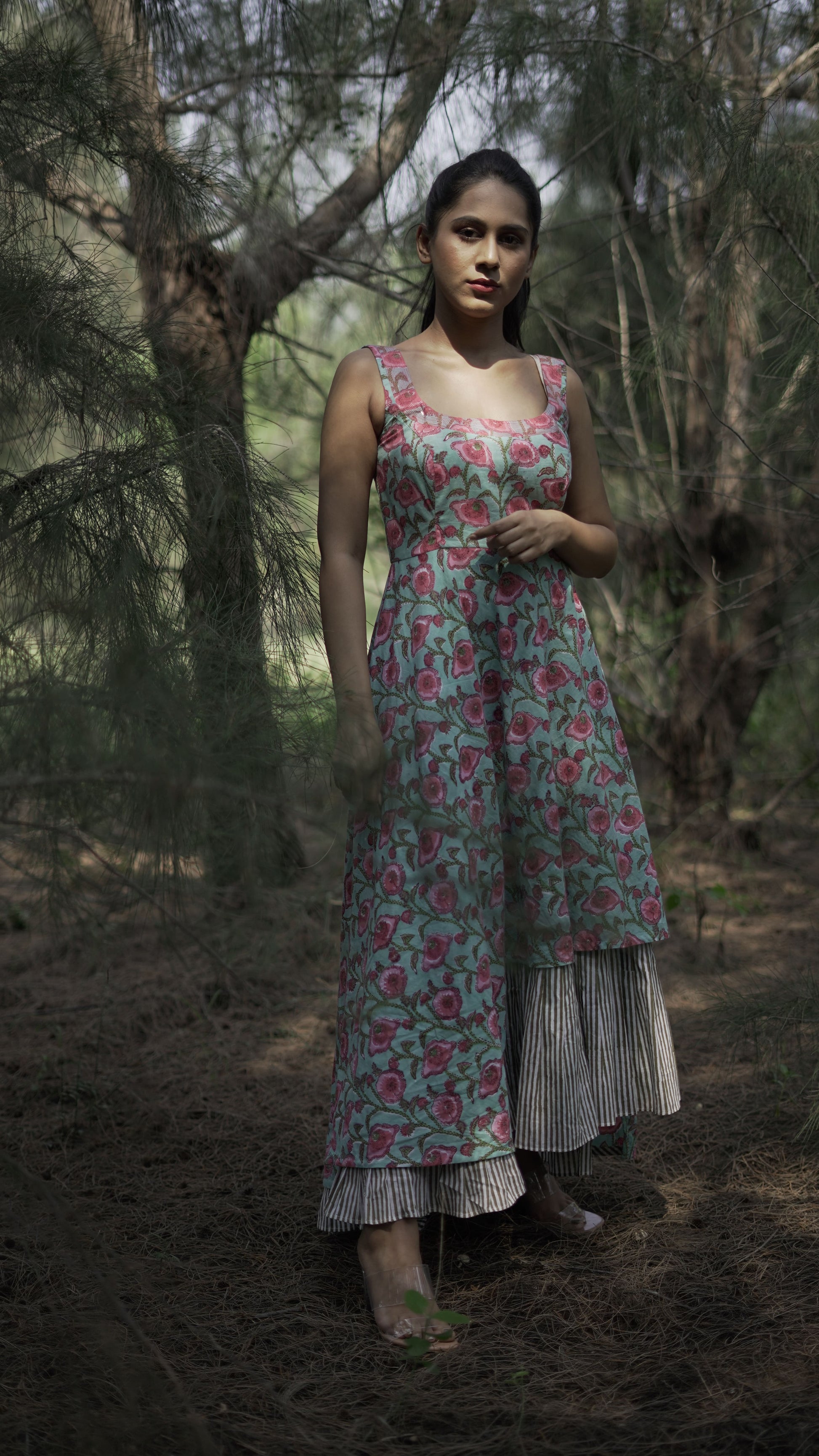 Aquamarine High-Low Sleeveless Cotton Dress by AnKa